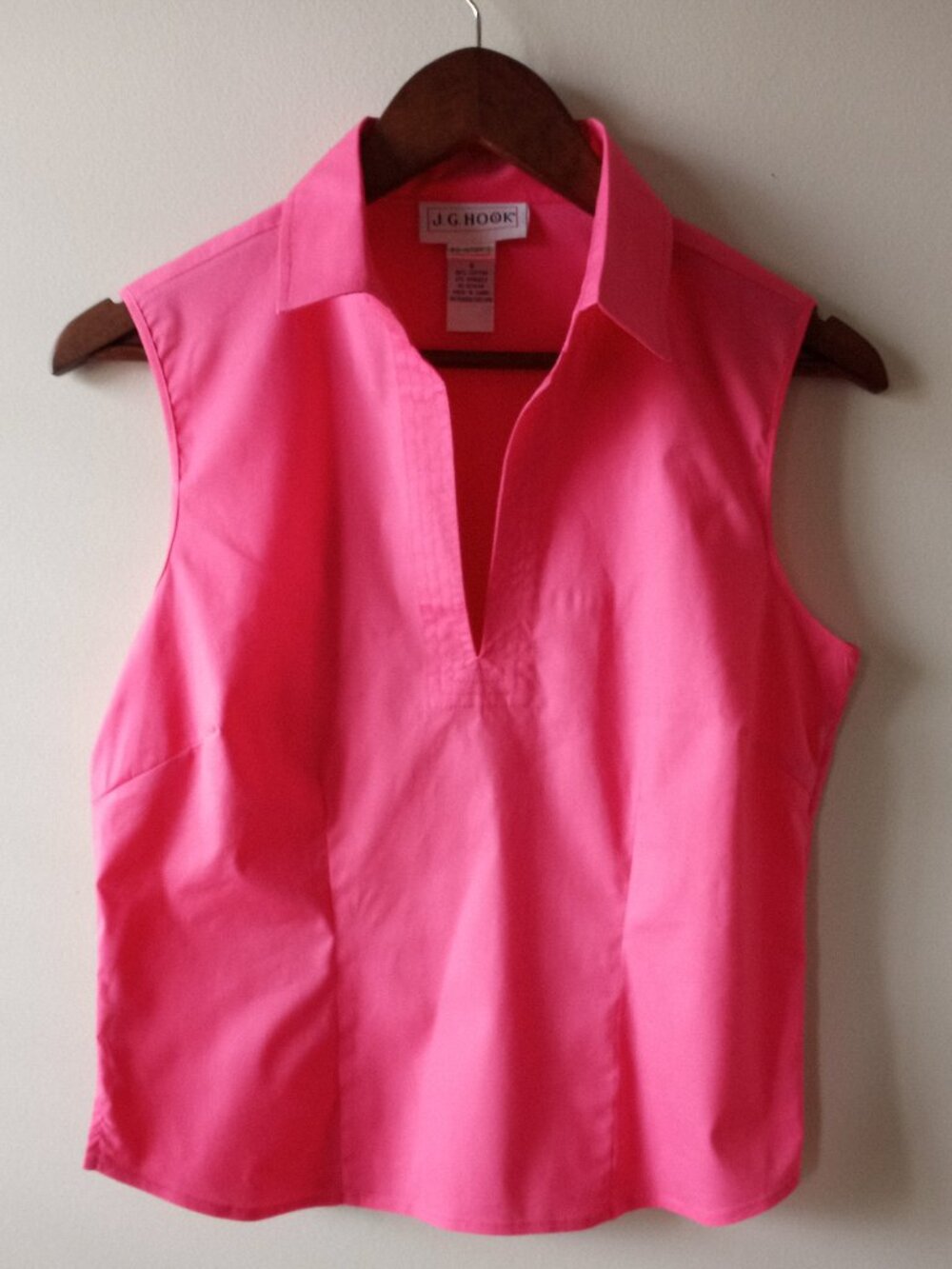 'J.G.HOOK' Sleeveless Collared Blouse Size 8 Solid Pink EUC
